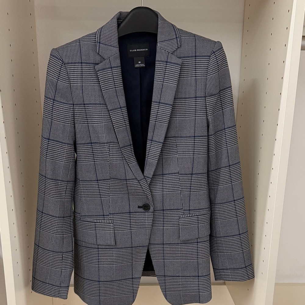 Club Monaco Navy Checkered Blazer